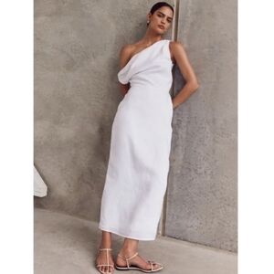 Dissh Cass Midi Dress In White Linen